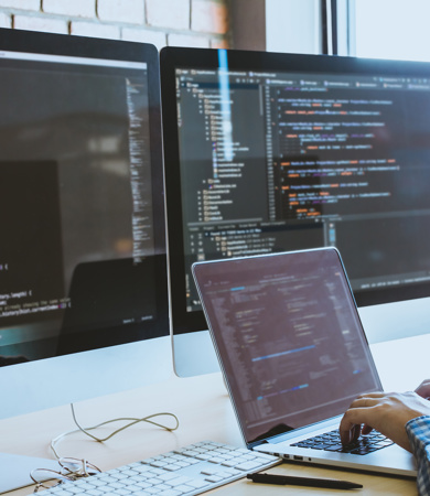 A man using software on his computer